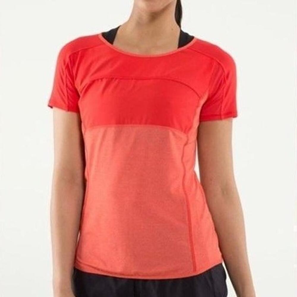 Lululemon Run Fast Track Short Sleeve Love Red Open Keyhole Vent Top Size XS